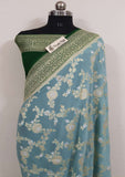 Banarasi Handloom Khaddi Georgette Meenakari Saree With water zari - Sky Blue - Truth Fab