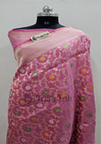 Baby Pink Color Pure Banarasi Handloom Katan Silk Saree- All Over Jaal Work With Meenakari