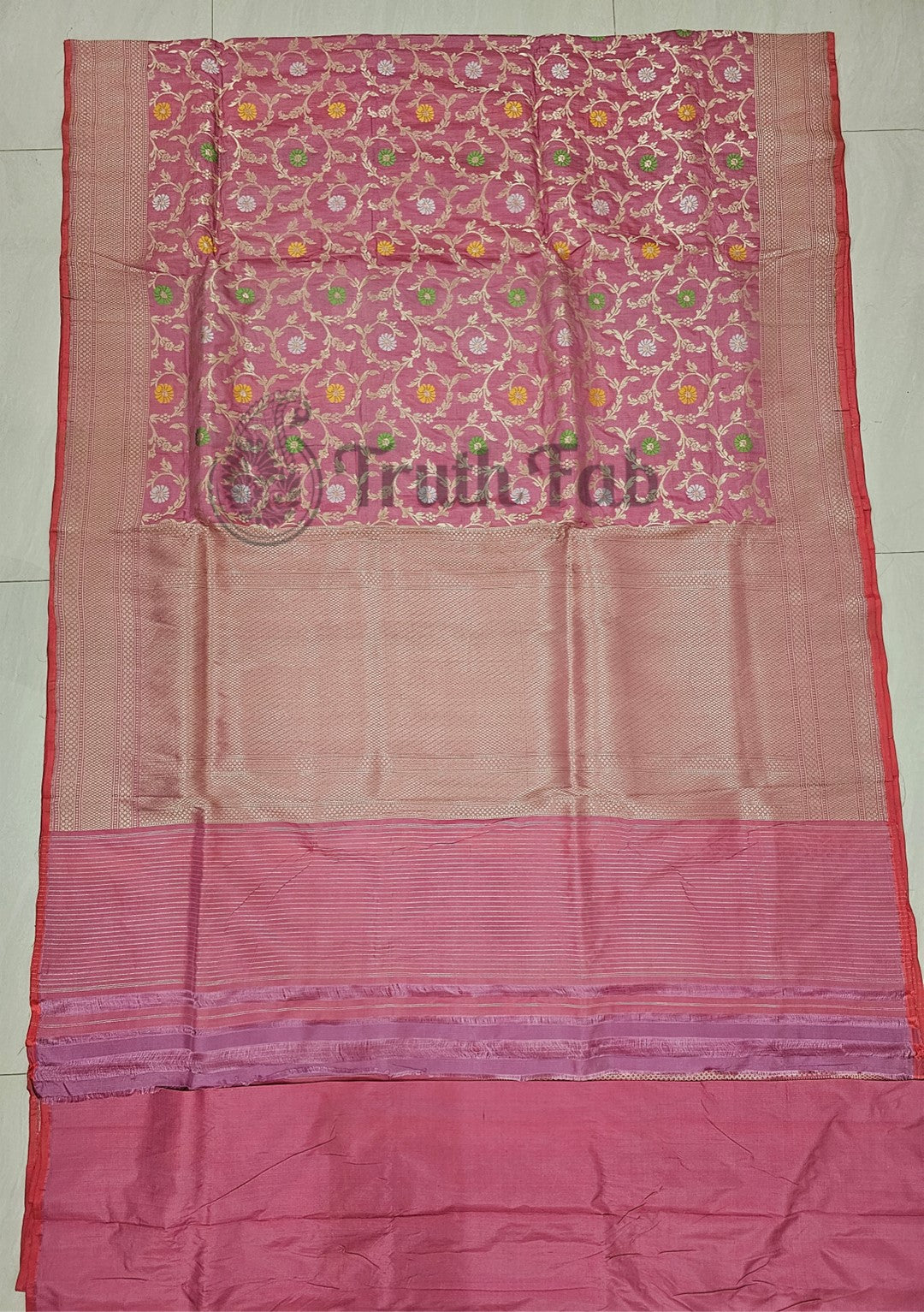 Baby Pink Color Pure Banarasi Handloom Katan Silk Saree- All Over Jaal Work With Meenakari