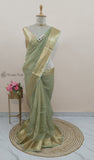 Mint Green Pure Banarasi Handloom Crush Tisuue Silk Saree