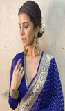 Blue Pure Banarasi Handloom Khaddi Georgette Saree - Antique Zari