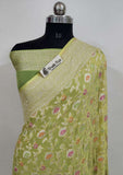 2D Shade Pure Banarasi Handloom Khaddi Georgette Saree- Meenakari Design