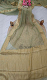 Mint Green Pure Banarasi Handloom Crush Tisuue Silk Saree