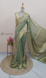 Pista Color Pure Banarasi Handloom Crush Tissue Silk Saree