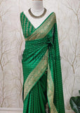 Forest Green Pure Banarasi Handloom Khaddi Georgette Saree- Antique Zari