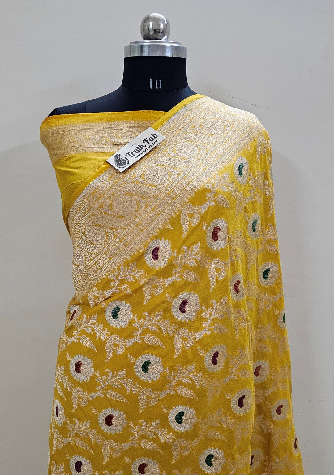Yellow Color Pure Banarasi Handloom Katan Silk Saree- All over Jaal Work With Meenakari