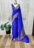 Khaddi Georgette Banarasi Handloom Saree with Antique Zari Work -Blue- Truth Fab