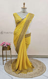 Yellow Color Khaddi Georgette Banarasi Handloom Saree with Antique Zari Work - Truth Fab