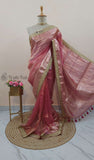 Rose Pink Banarasi Handloom Tissue Silk Saree - Truth Fab