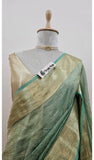 Pista Color Pure Banarasi Handloom Crush Tissue Silk Saree