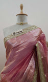 Rose Pink Banarasi Handloom Tissue Silk Saree - Truth Fab