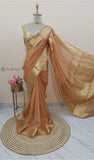 Vivid Orange Banarasi Handloom Tissue Silk Saree - Truth Fab