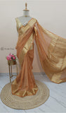 Vivid Orange Pure Banarasi Handloom Crush Tissue Silk Saree