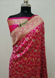 Pink Color Pure Banarasi Handloom Katan Silk Saree- All Over Jaal Work With Meenakari