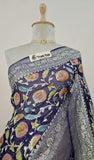 Berry Blue  Banarasi Handloom Khaddi Georgette Saree With Water Zari - Truth Fab