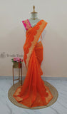 Banarasi Handloom Kora Silk Saree-Orange-Truth Fab