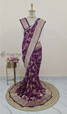 Banarasi Handloom Khaddi Georgette Saree With Meenakari - Grape Purple - Truth Fab