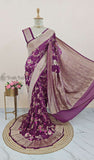 Banarasi Handloom Khaddi Georgette Saree With Meenakari - Grape Purple - Truth Fab