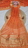 Banarasi Handloom Kora Silk Saree -Orange - Truth Fab