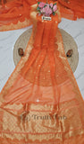  Banarasi Handloom Kora Silk Saree-Orange-Truth Fab