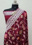 Maroon Color Pure Banarasi Handloom Tussar Georgette saree- Meenakari