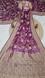 Grape Purple Pure Banarasi Handloom Khaddi Georgette Saree- Meenakari Design