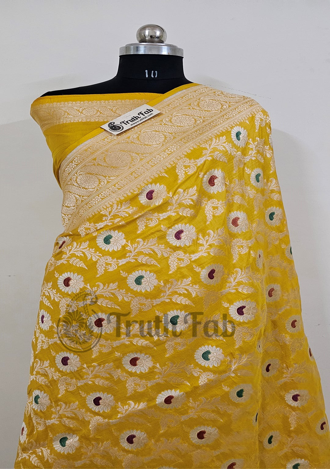 Yellow Color Pure Banarasi Handloom Katan Silk Saree- All over Jaal Work With Meenakari