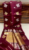 Jam Purple Pure Banarasi Handloom Kora Silk Saree