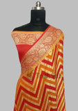 Multi-Color Pure Banarasi Handloom Chiffon Saree- Neem Zari Design