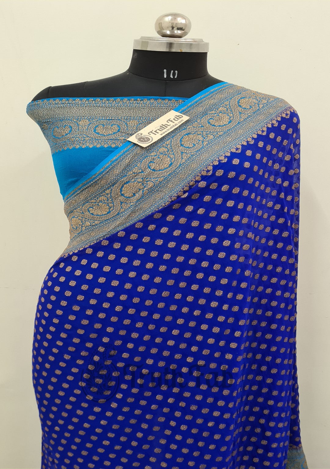 Cobalt Blue Color Pure Banarasi Handloom Khaddi Georgette Saree- Antique Zari