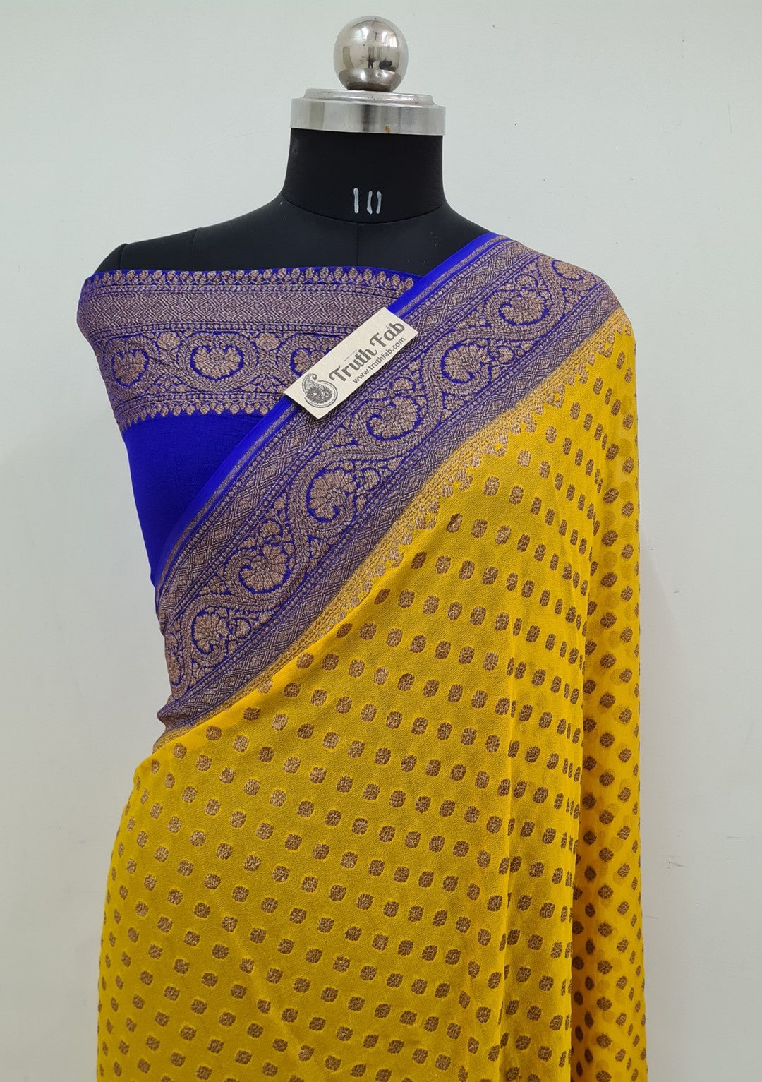Yellow Color Pure Banarasi Handloom Khaddi Georgette Saree- Antique Zari