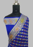 Blue Color Pure Banarasi Handloom Chiffon Saree