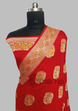 Red Color Pure Banarasi Handloom Chiffon Saree