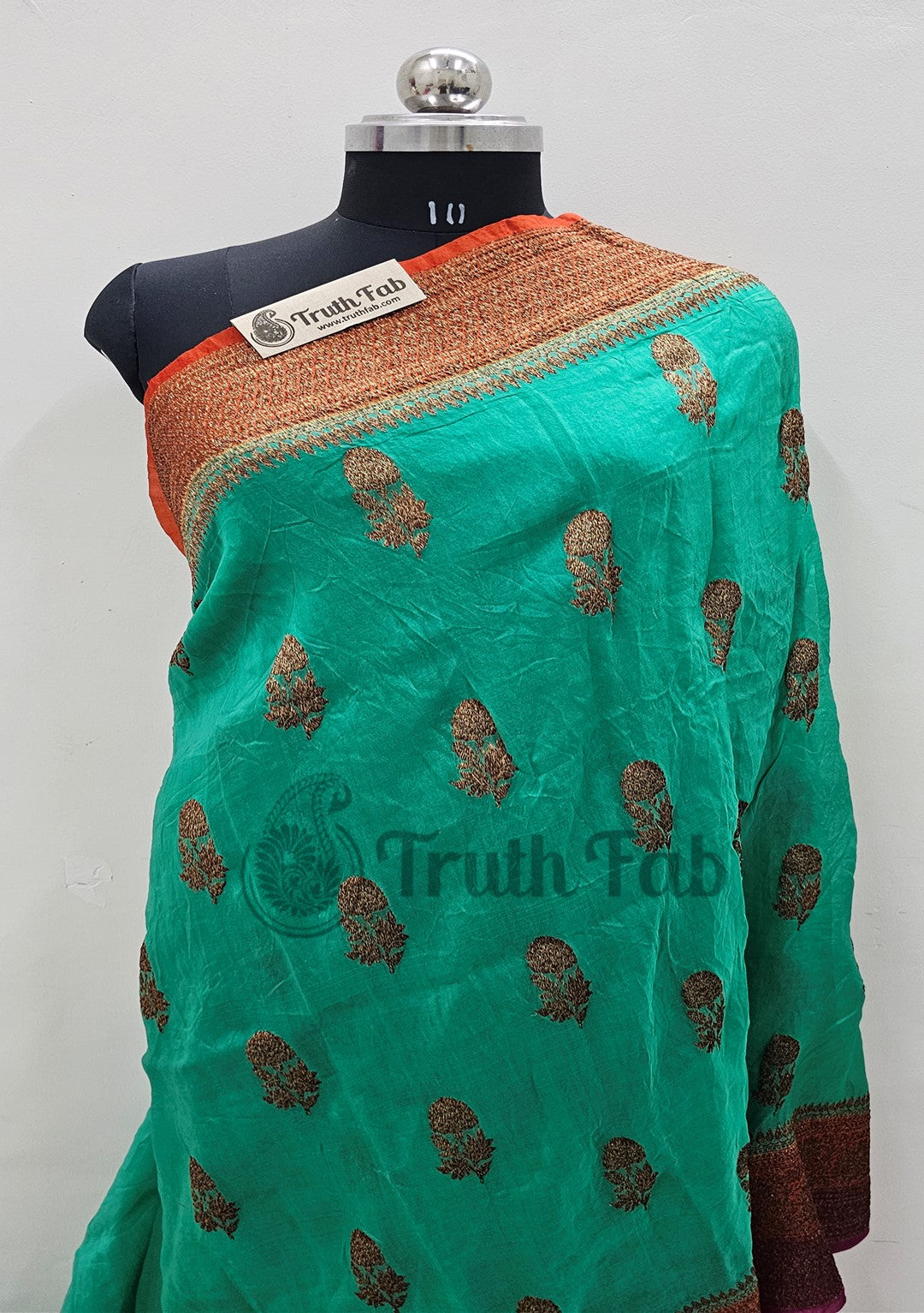 Tiffany Blue Pure Banarasi Handloom Kora Silk Saree- Antique Zari