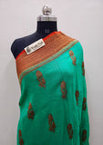 Tiffany Blue Pure Banarasi Handloom Kora Silk Saree- Antique Zari