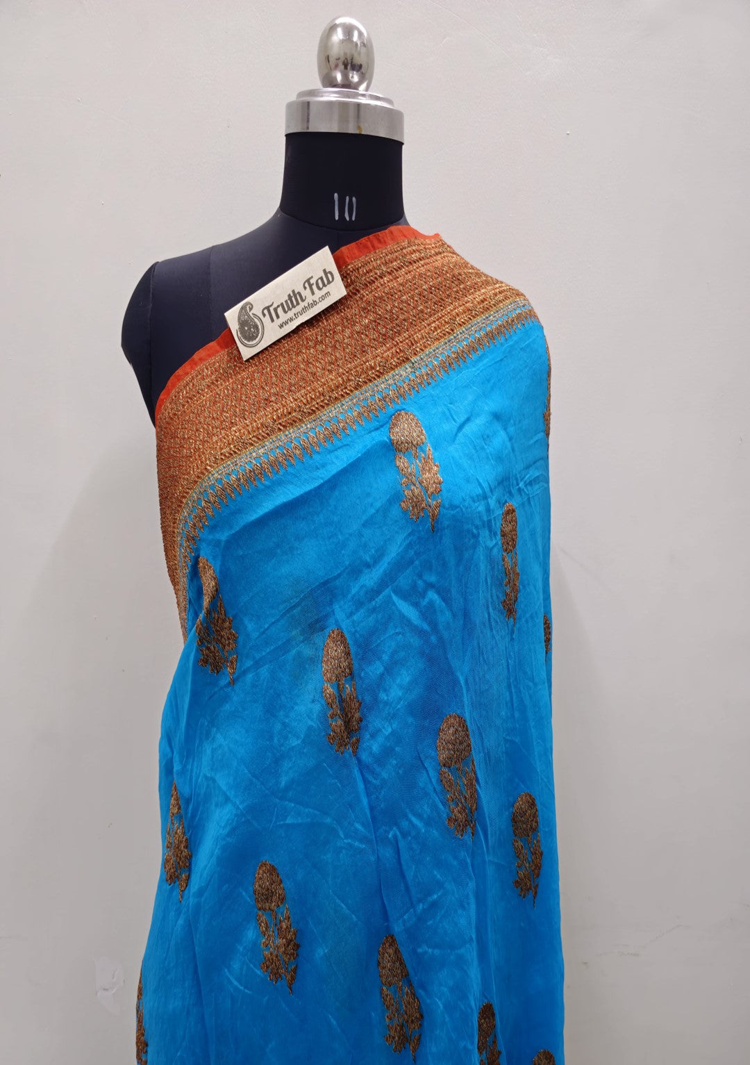 Azure Blue Pure Banarasi Handloom Kora Silk Saree- Antique Zari