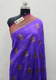 Blue-Violet Pure Banarasi Handloom Kora Silk Saree