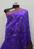 Banarasi Handloom Kora Silk Saree - Blue-Violet - Truth Fab