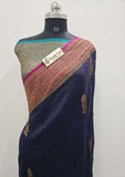 Banarasi Handloom Kora Silk Saree - Blue - Truth Fab