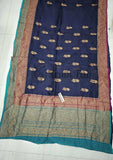 Banarasi Handloom Kora Silk Saree - Blue - Truth Fab