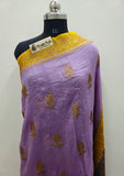Periwinkle Pure Banarasi Handloom Kora Silk Saree- Antique Zari