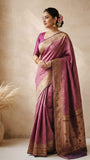 Light WinePure Banarasi Handloom Khaddi Georgette Saree- Antique Zari