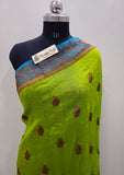 Lime Green Pure Banarasi Handloom Kora Silk Saree- Antique Zari