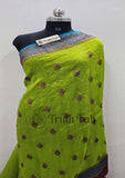 Banarasi Handloom Kora Silk Saree - Lime Green - Truth Fab