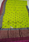 Banarasi Handloom Kora Silk Saree - Lime Green - Truth Fab