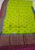Lime Green Pure Banarasi Handloom Kora Silk Saree- Antique Zari