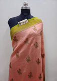 Peach Pure Banarasi Handloom Kora Silk Saree- Antique Zari
