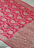 Bright Pink  Banarasi Handloom Khaddi Georgette Saree With Water Zari - Truth Fab