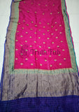 Magenta Pure Banarasi Handloom Kora Silk Saree- Antique Zari