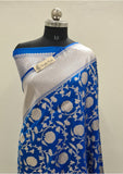 Blue Color Pure Banarasi Handloom Katan Silk Saree- All Over Jaal Work